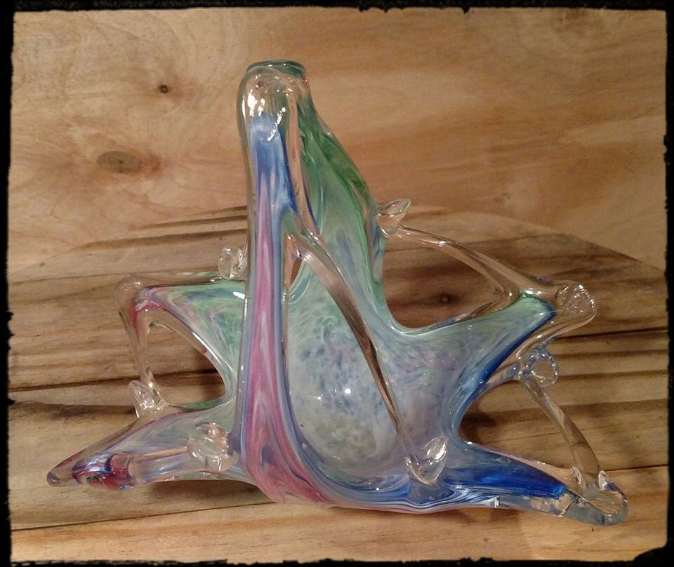 Collectible Hand Blown Glass Candy Dish / Glass Candy Basket
