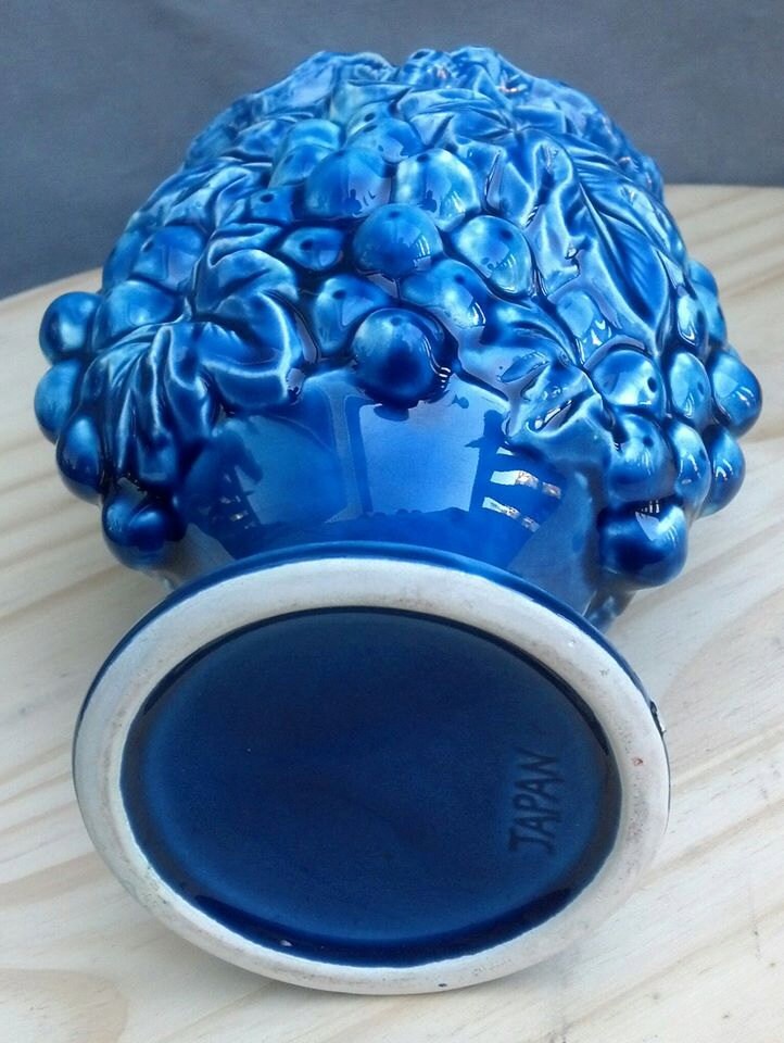Collectible Blue Grapes Midcentury Porcelain Vase made in Japan / Blue Grapes Vase/Flower Vase
