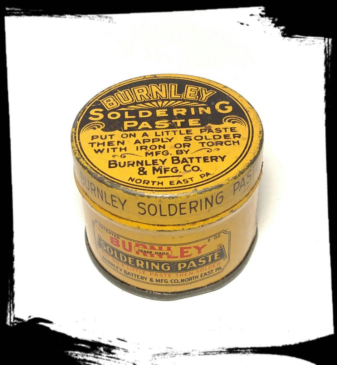 Vintage Burnley Soldering Paste Tin/ Burnley Battery & Mfg Co / Burnley