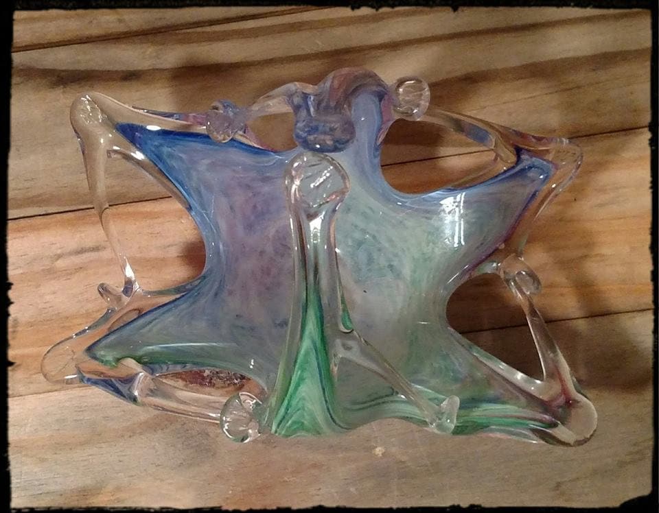 Collectible Hand Blown Glass Candy Dish / Glass Candy Basket