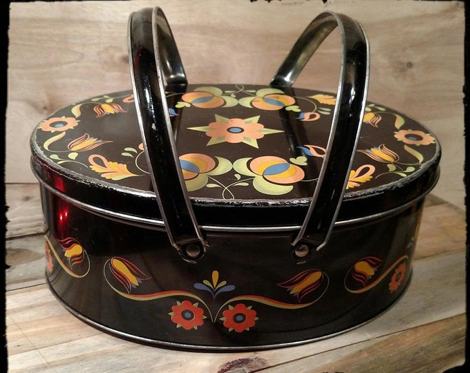 Vintage Metal Picnic Basket Lunch Box Sewing Kit in Black and Etsy