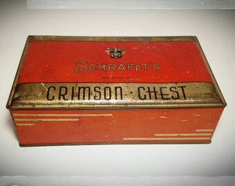Vintage Schraffts Crimson Chest Candy Tin/ Collecible Candy Tin / Storage Box / Treasure Chest/Bonbonniere Tin/Gift Tin/Best Gift Idea/ F920