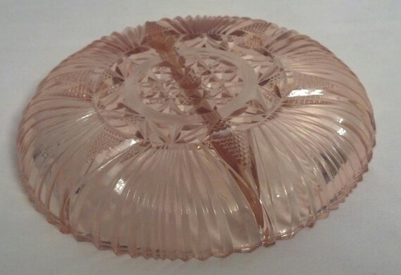 Collectible Indiana Glass Company Candy Dish with Divider OrangePink Sectional Serving Dish Centerpiece Fruit Dish Salad PlateF173