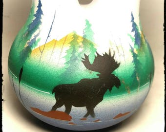 Collectible RWA Wedding Vase with Moose in Water Mountain Valley Artwork/ American Wild Collection/ Southwestern Decor/ Wedding Gift / F1932