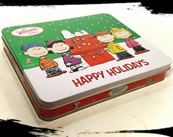 Collectible Whitman's Chocolate Sampler Tin with Peanuts Gang/ Happy Holidays Tin /Chocolate Tin/Storage Tin/Gift Tin/Best Gift Idea/ F1414