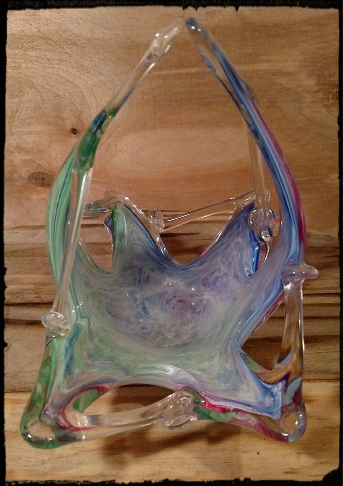 Collectible Hand Blown Glass Candy Dish / Glass Candy Basket