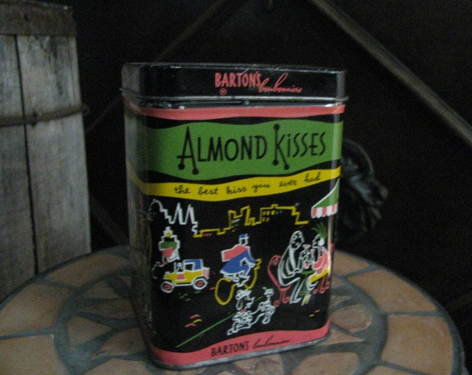 Vintage Bartons Bonbonniere Almond Kisses Tin / Ornate Candy Box