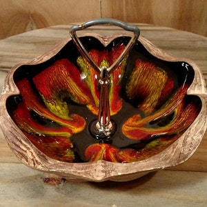 Collectible Indiana Glass Company Candy Dish with Divider OrangePink Sectional Serving Dish Centerpiece Fruit Dish Salad PlateF173