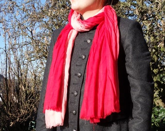 TIE DYE SCARF red and rose - hand dyed scarf - viscose scarf - womens accessories scarves - fashion - cocktail style - soft cosy long scarf