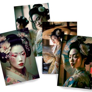 Japanese geisha DS0125 - Digital print set of 4 - synthography fine art prints - Printed on glossy premium fine art photo paper