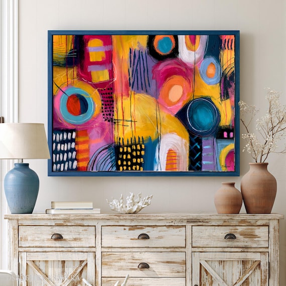 Bold Abstract Painting, Colorful Wall Art | Framed Canvas | Acrylic Glass, Metal,  Large Print DS0806H