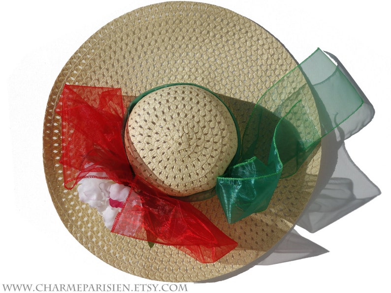 retro Paris Summer HAT with white peony red green fashion straw woven wide hat with flowers Derby 3 sun hats womens accessories