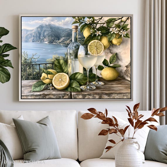 Lemon Wall Art, Italian Limoncello Amalfi Print, Impressionist Kitchen Decor - Canvas, Metal, Acrylic - DS0807J