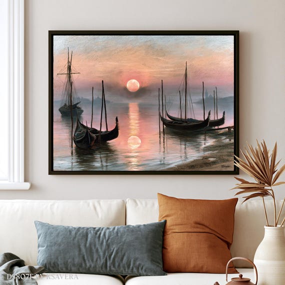 Gondolas at sunset Wall Art Print, (Framed Canvas, Metal, Acrylic, Photo board) | Decor DS0807F