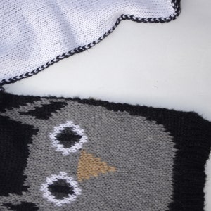 OWL KNITTED SCARF black white gray womens accessories scarves knitted fashion gift ideas for her long winter scarf image 4