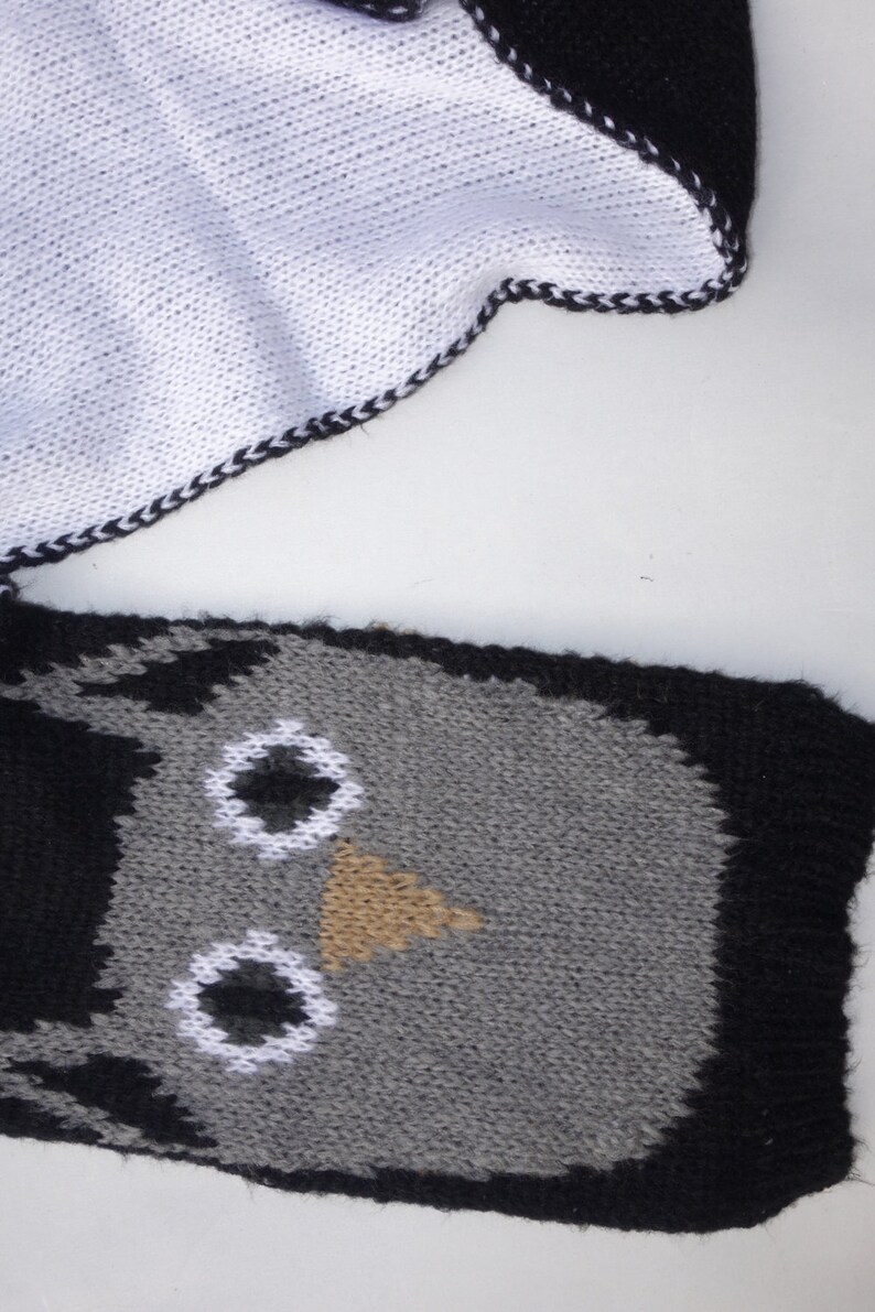 OWL KNITTED SCARF black white gray womens accessories scarves knitted fashion gift ideas for her long winter scarf image 4