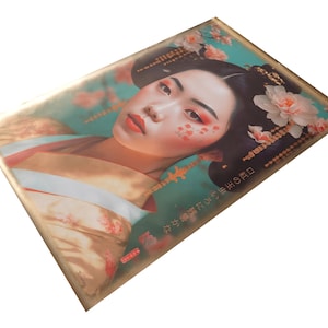 Japanese gold geisha DS0157 portrait Large Giclée print on canvas XXL 80x120 or 60x90x4 cm Limited edition of 10 imagem 4