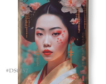 Japanese gold geisha DS0157 - portrait - Large Giclée print on canvas XXL - 80x120 or 60x90x4 cm - Limited edition of 10