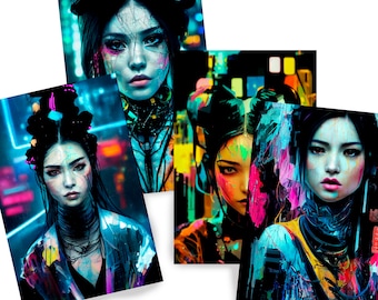 Cyber girls DS0015 - Limited edition 10 - Print set of 4 sheets - synthography Printed on glossy premium fine art photo paper 20x30 cm