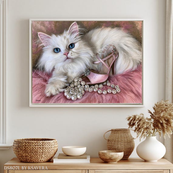 White Cat, Wall Art Print, Large Home Decor (Framed Canvas, Metal, Acrylic Glass) | DS0807L