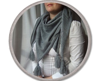 SQUARE GRAY SCARF - womens accessories scarves - fashion scarf - classic style - grey scarf - gift for mom - knitted scarf - grandma gift