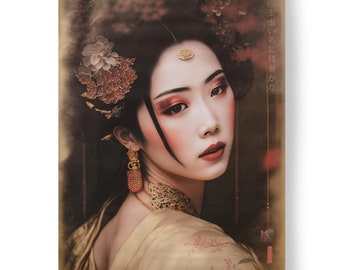 Japanese gold geisha DS0156 - portrait - Large Giclée print on canvas XXL - 80x120 or 60x90x4 cm - Limited edition of 10