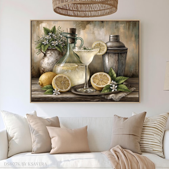 Lemon Wall Art, Italian Limoncello Retro Print, Impressionist Kitchen Decor - Canvas, Metal, Acrylic - DS0807K