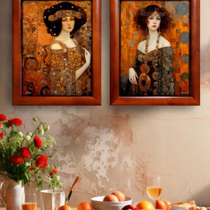 Belle Epoque DS0702 by artist Ksavera - READY to HANG - diptych - top quality print on acryl glass framed in massive golden wood frame image 7