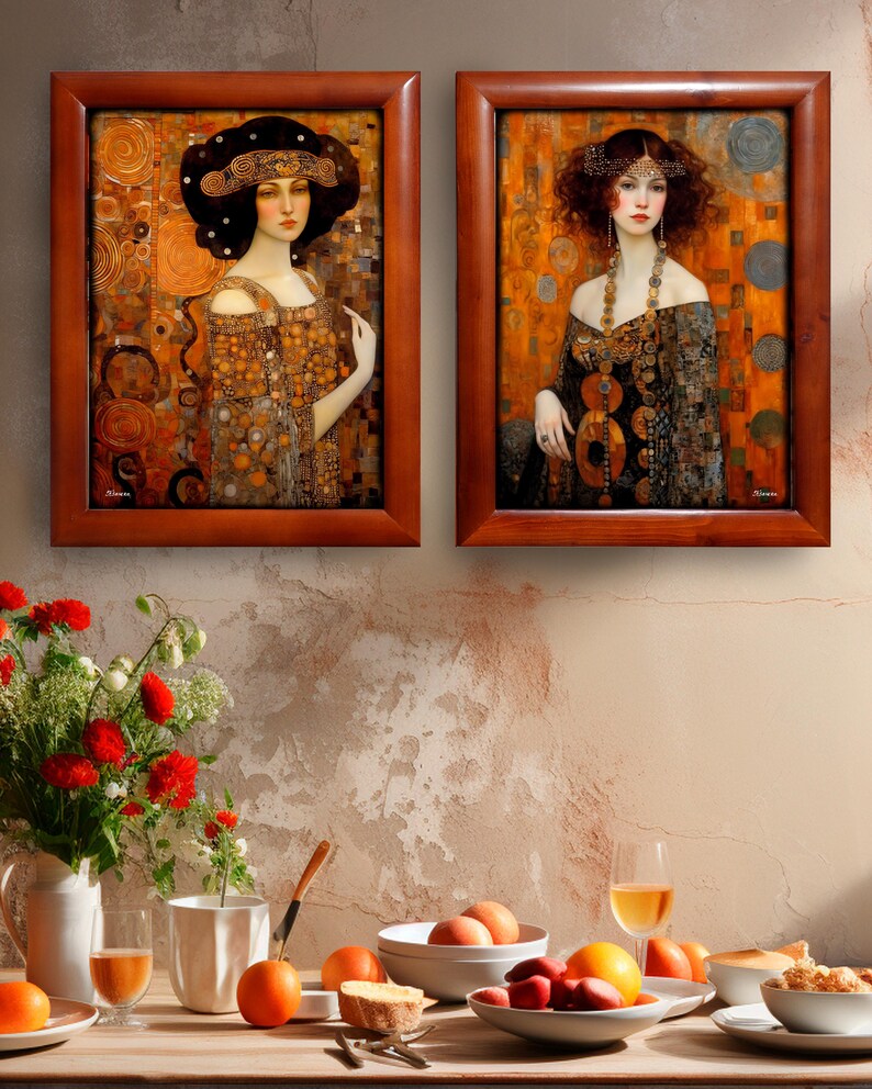 Belle Epoque DS0702 by artist Ksavera - READY to HANG - diptych - top quality print on acryl glass framed in massive golden wood frame image 7