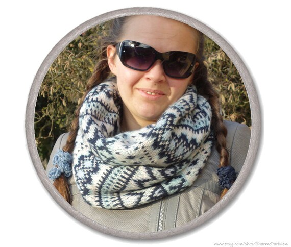 Blue KNITTED SCARF knit loop=