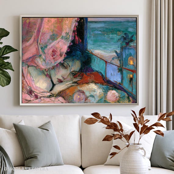 Italian Summer Art, sleeping beauty, Mediterranean Print | Canvas, Acrylic, Metal | Large Wall Decor DS0807A