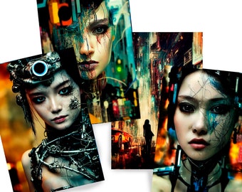 Cyber girls DS0034 - Limited edition 10 - Print set of 4 sheets - synthography Printed on glossy premium fine art photo paper 20x30 cm