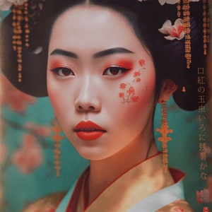 Japanese gold geisha DS0157 portrait Large Giclée print on canvas XXL 80x120 or 60x90x4 cm Limited edition of 10 imagem 5