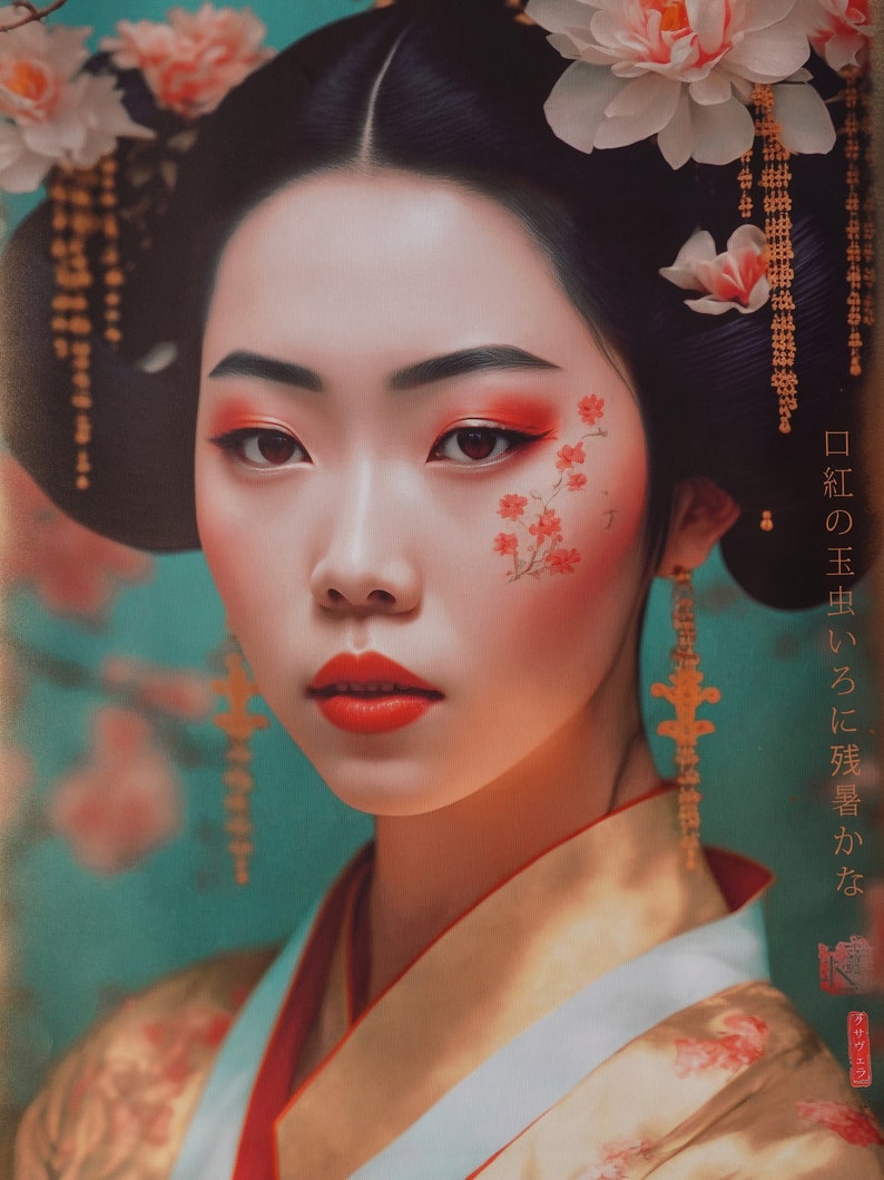 Japanese gold geisha DS0157 portrait Large Giclée print on canvas XXL 80x120 or 60x90x4 cm Limited edition of 10 imagem 5