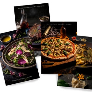 Restaurante italiano DS0144 - Juego de impresión digital de 4 - impresiones artísticas de sintetografía - Impreso en papel fotográfico brillante de primera calidad