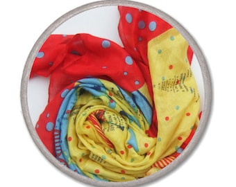 Square SCARF - red yellow blue - Paris mon Amour - womens accessories scarves - fashion scarf - french style - bright viscose scarf heart