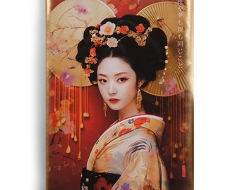 Japanese gold geisha DS0055 - portrait - Large Giclée print on canvas XXL 1m2 - 80x120 or 60x90x4 cm - Limited edition of 10