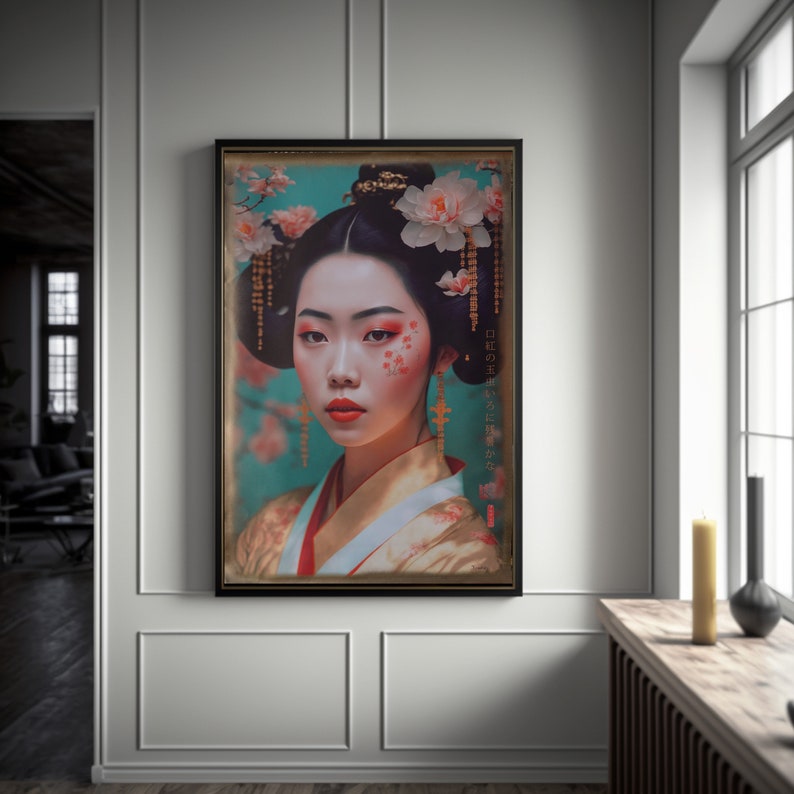 Japanese gold geisha DS0157 portrait Large Giclée print on canvas XXL 80x120 or 60x90x4 cm Limited edition of 10 imagem 3