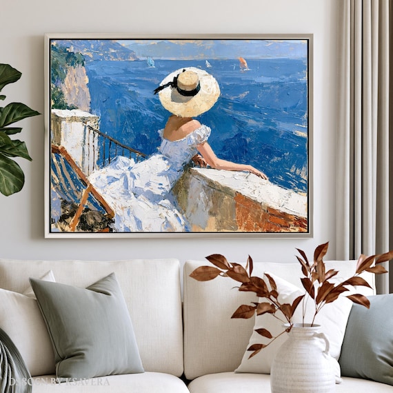 Italian Summer Art, Retro Coastal Mediterranean Print | Canvas, Acrylic, Metal | Large Wall Decor DS0806N
