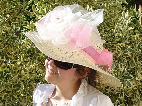 Pink Woven Women\'s Hat Pink Summer Lace Style Wide Brim Straw Hat, Holiday Hat  main image 4