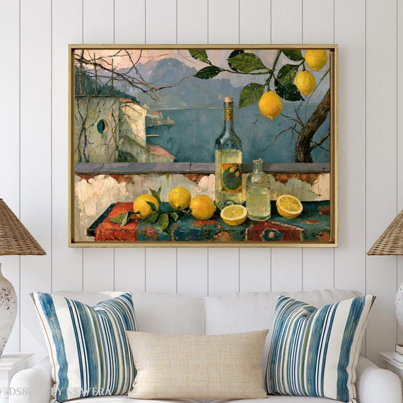 Lemon Wall Art, Italian Limoncello Amalfi Print, Impressionist Kitchen Decor - Canvas, Metal, Acrylic - DS0806T