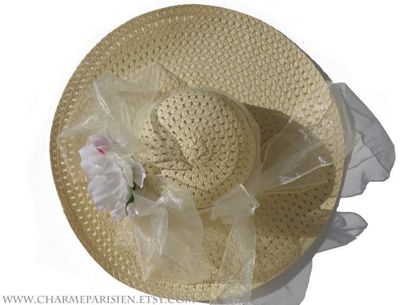 Summer HAT with white peony red green Derby 4 sun hats womens accessories fashion straw woven wide hat with flowers retro Paris image 3