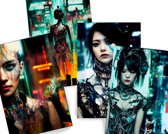 Cyber girls DS0035 - Limited edition 10 - Print set of 4 sheets - synthography Printed on glossy premium fine art photo paper 20x30 cm