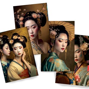 Japanese geisha DS0152 - Digital print set of 4 - synthography fine art prints - Printed on glossy premium fine art photo paper