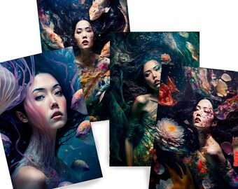 Pure water DS00129 - Digital print set of 4 - synthography fine art prints - Printed on glossy premium fine art photo paper