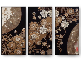Japanese floral decor DS0320 by artist Ksavera - set of 3 Giclée prints on streched canvas - Haiku