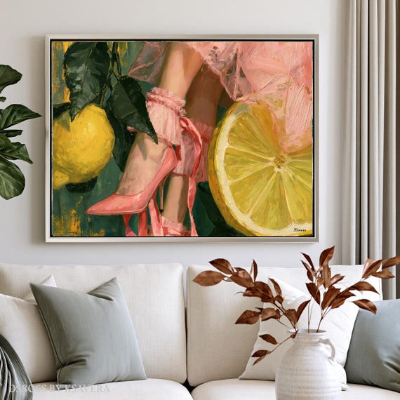 Lemon Wall Art, Italian Surrealism Print, Pink High-Heel Shoe Accent | Canvas, Metal, Acrylic | DS0806S