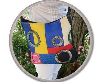 bolsa CROSSBODY preta - SACO GEOMÉTRICO - bolsa de uso diário - azul amarelo - bolsa de couro sintético - bolsa da moda com zíper - bolsa feminina círculo quadrado abstrato