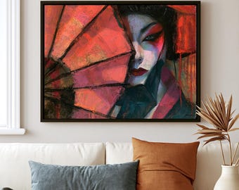 Geisha Wall Art Print, (Framed Canvas, Metal, Acrylic, Photo board) | Large Japanese Decor DS0806C