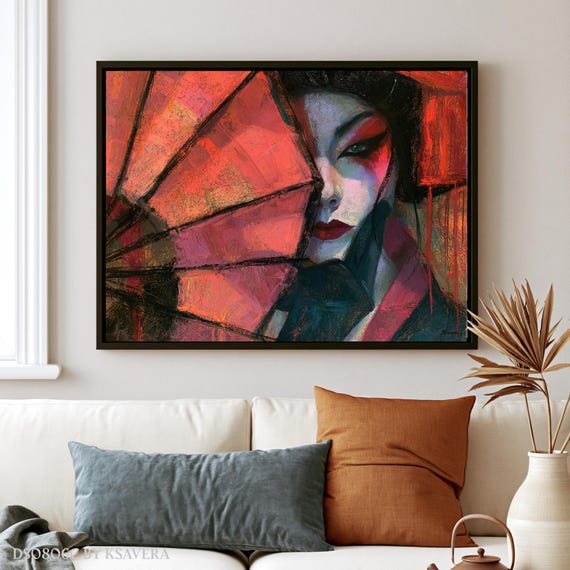 Geisha Wall Art Print, (Framed Canvas, Metal, Acrylic, Photo board) | Large Japanese Decor DS0806C